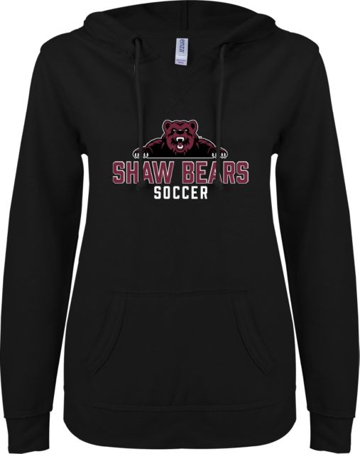 Shaw University ENZA Ladies V Notch Raw Edge Fleece Hoodie Soccer - ONLINE ONLY